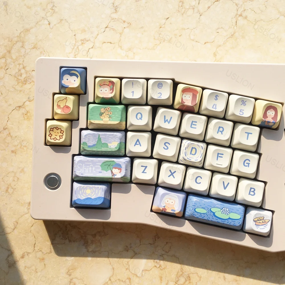 150 Keys World Famous Oil Paintings Theme Keycaps DMA Profile PBT Key Caps Blue White Starry Sky Keyboard Caps