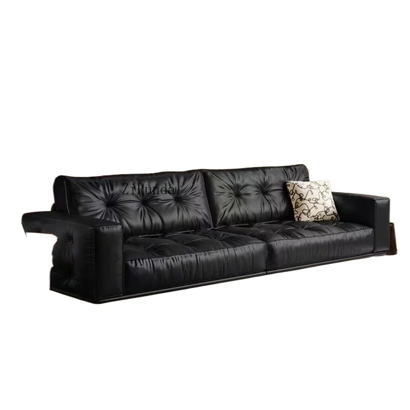 Retro style leather sofa set, retro living room art sofa three four seats straight row small size