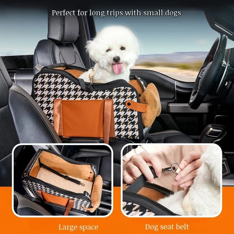 New multifunctional Car armrest box leather pet kennel small dog anti-dirty out portable dog shoulder bag center console