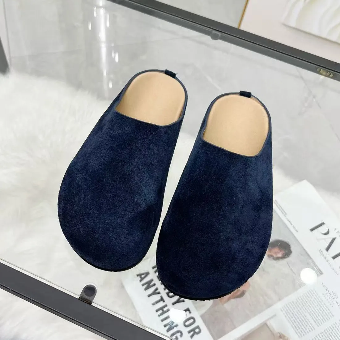 レザーカジュアルボケン牛革スエードソフトボトム快適つま先スリッパ2025夏新作サンダル