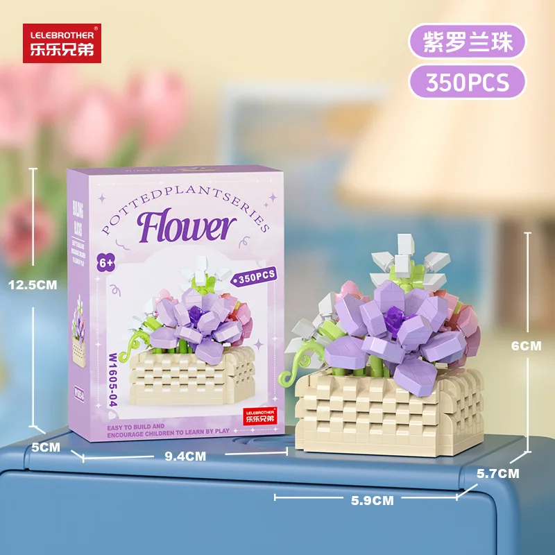 Succulent Flower Basket Model Building Blocks Kit Assembled Flowers Decoration Ornament Toy Girl Mother's Day Teacher's Day Gift