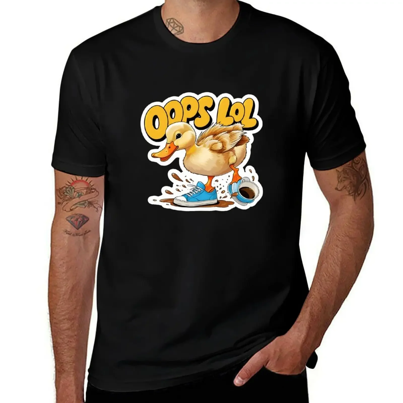

Oops LOL – Funny Duck Spilled Coffee Sticker T-Shirt street wear Aesthetic clothing boys whites black t-shirts for men