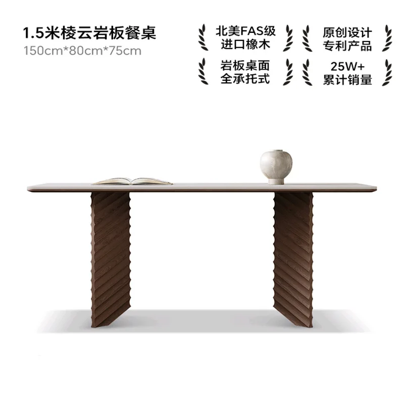 Medieval style solid wood rock slab dining table rectangular oak walnut dining table