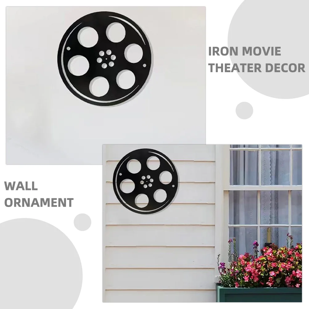 2 Pcs Retro Movie Decoration Room Garden Wall Adornments Household Reel Decorations Iron