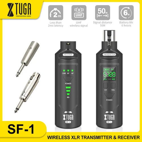 XTUGA UHF micrófono XLR inalámbrico profesional/convertidor de transmisión de guitarra batería recargable para micrófono dinámico/condensador
