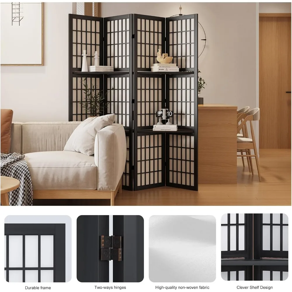 Japanese Shoji Room Divider with Shelves, 66.9