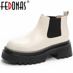 FEDONAS Women Ankle Boots Thick High Heels Platforms Genuine Leather Spring Autumn Four Season Shoes Woman Casual Working Basic