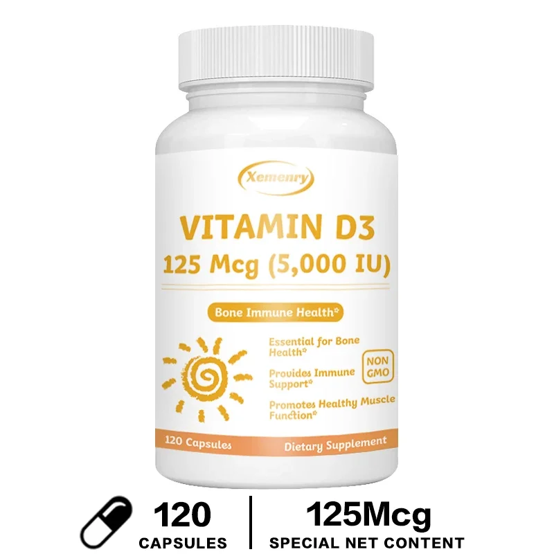 Vitamin D3 5000IU Capsules - Helps Support Muscle and Nerve Health, Bone Health, Immunity and Sleep Quality, Anti-inflammatory