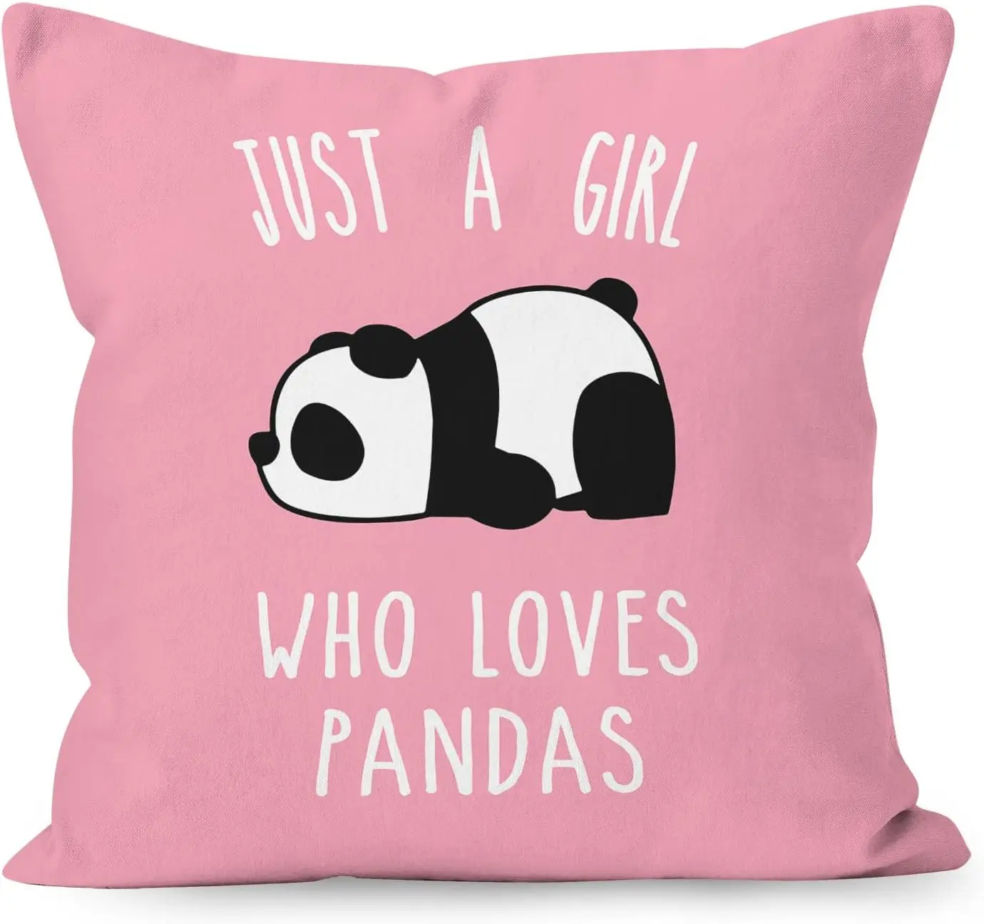 Just A Girl Who Loves Pandas Pillowcase, Pink Cute Sleeping Bear Cushion Cover, Kawaii Animal Quote Home Decor, Gift for Her