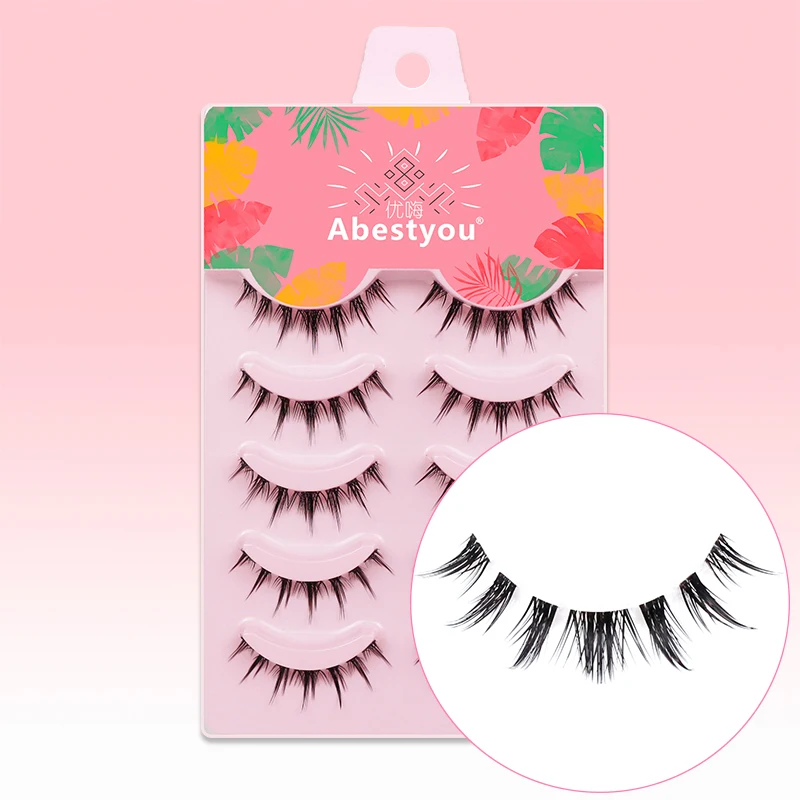 Abestyou 7–12 mm, 5 Paar, unsichtbare nackte Wimpern, transparentes Band, kurze klobige Wimpern, Wispy-Puppe, Katzenauge, Nerz, Cilios, koreanischer Stil