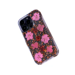 KZDOO Flowers Covers Dried Flower Phone Shockproof Bling Shining Genuine Clear Edge Back Case For Iphone14/14plus/14pro/14promax