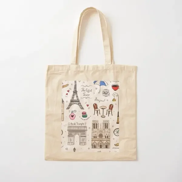Bolso de lona de algodón con diseño de París, bolso de mano para mujer, bolso de compras informal de diseñador Unisex, tela de comestibles de viaje impresa plegable