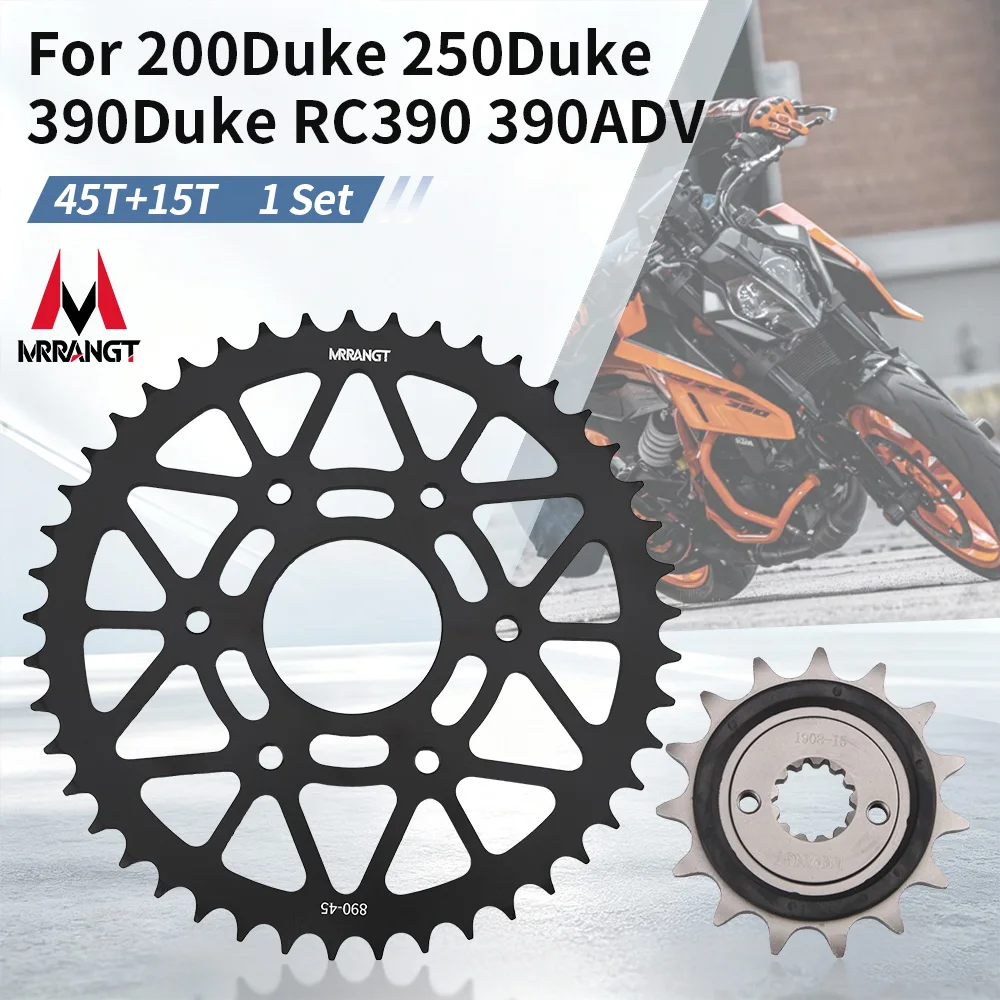 MRRANGT Motorcycle 15T Front Sprocket 520 Chain 45T Carbon Steel Back Sprocket Cog Set For KTM 200 Duke 250 390Duke RC390 390ADV