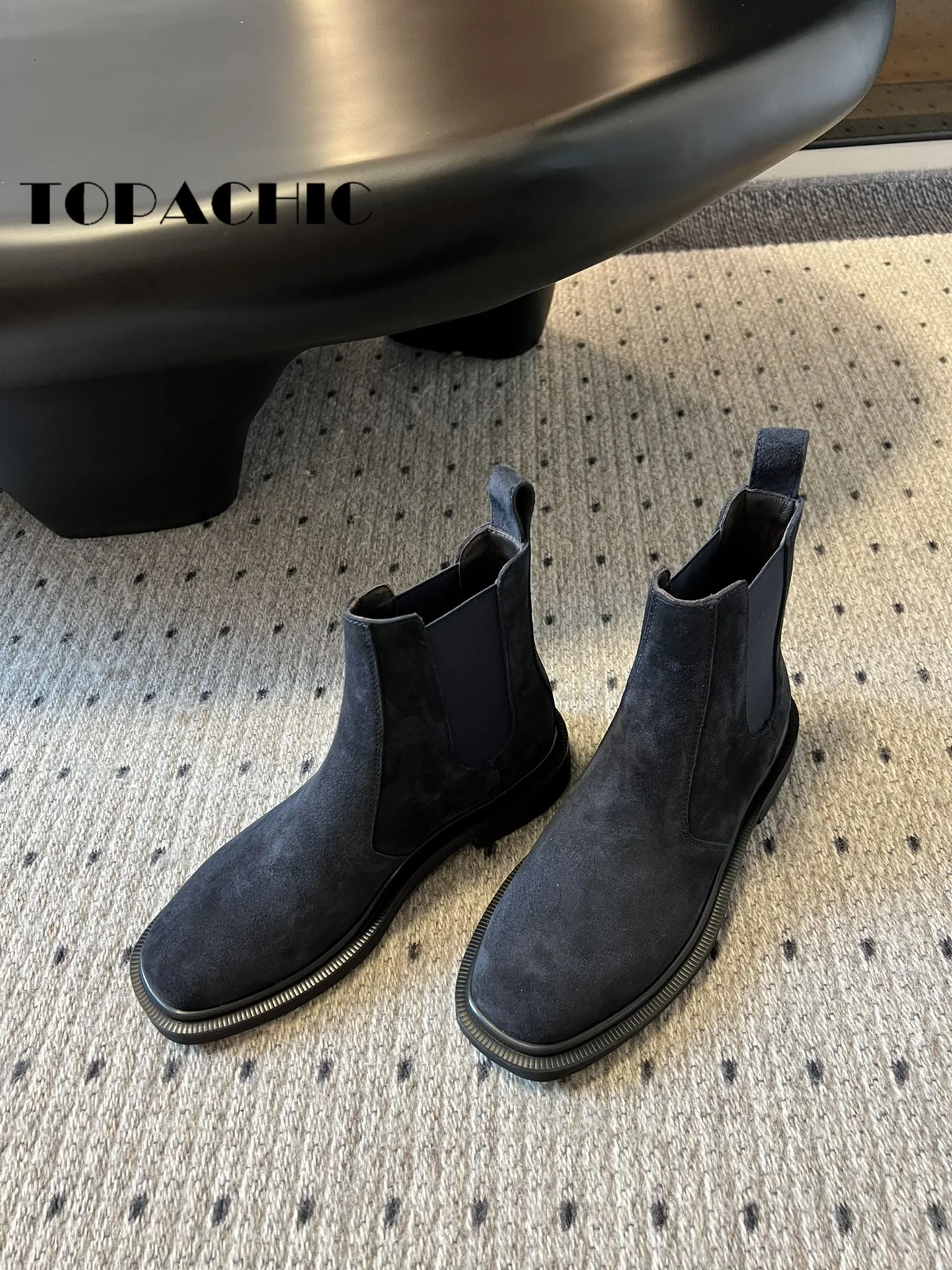 9.15 TOPACHIC-Kobiety Vintage Fashion Cow Suede Square Toe Chelsea Boots Klasyczne elastyczne łączenie butów z prawdziwej skóry