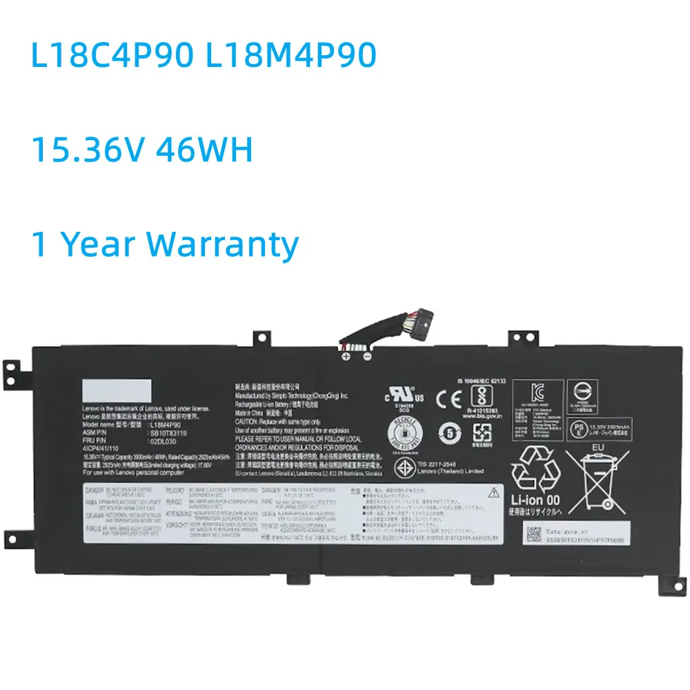 

New 15.36V 46Wh L18C4P90 L18M4P90 SB10T83120 5B10W13934 Battery For Lenovo ThinkPad L13 Yoga 20R6S00800 Legion 7-16ACHg6