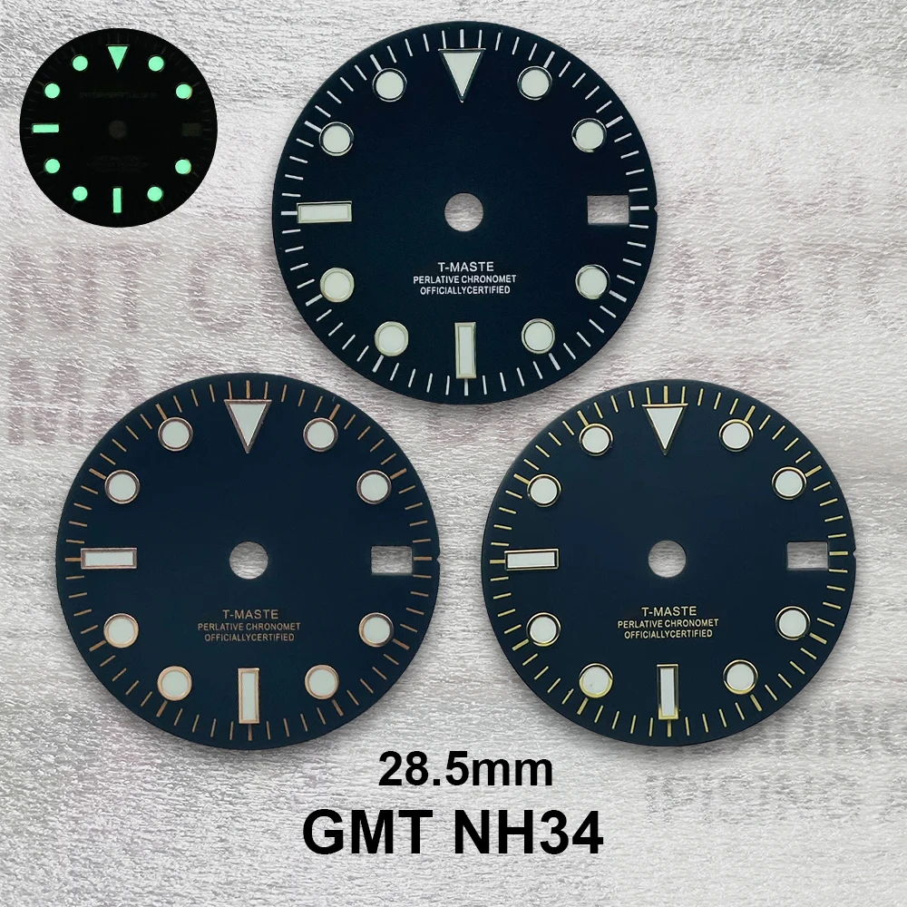 

28.5mm S Logo GMT Dial Suitable For NH34 Automatic Movement Green Luminous Black Dial Watch Modification Accessories