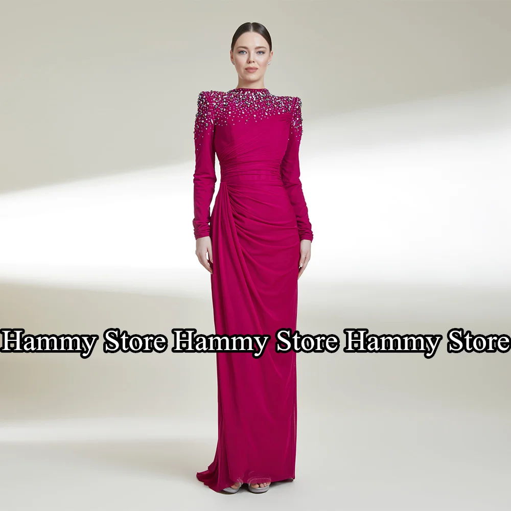 Muslim Evening Dress Islamic Prom Gown Customized Long Sleeves Beading Crystals Vestidos De Fiesta Formal Arab Party Dresses