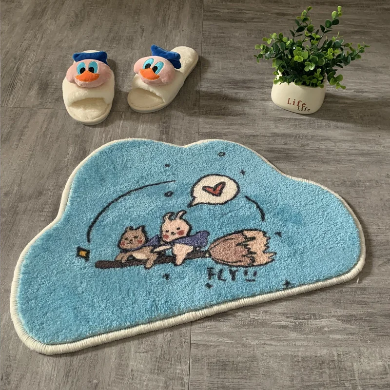 VIKAMA Cute Kawaii Cloud Shaped Bath Mat 3 Cartoon Styles Print Non Slip Water Absorbent Rug Tub Side Aesthetic Home Decor