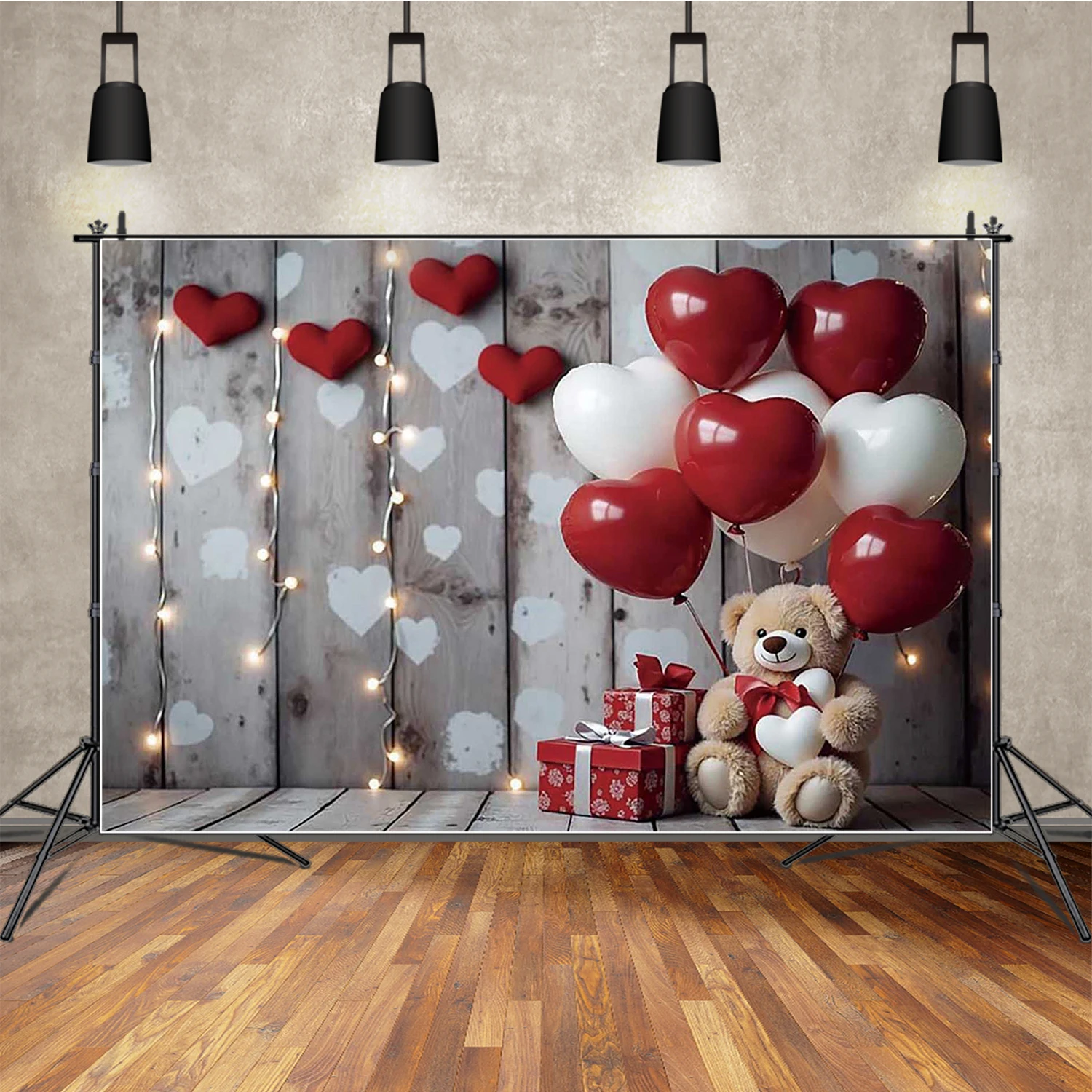 MOON.QG Birthday Baby Shower Decor Photography Background Teddy Bear Balloon Wooden Wall Photozone Backdrop Studio Photobooth