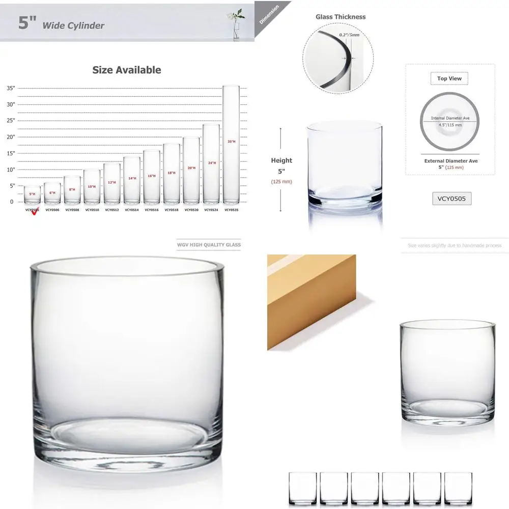 

Набор из 6 прозрачных стеклянных ваз-цилиндров диаметром 5 см, идеально подходят для плавающих свечей и декора дома и офиса