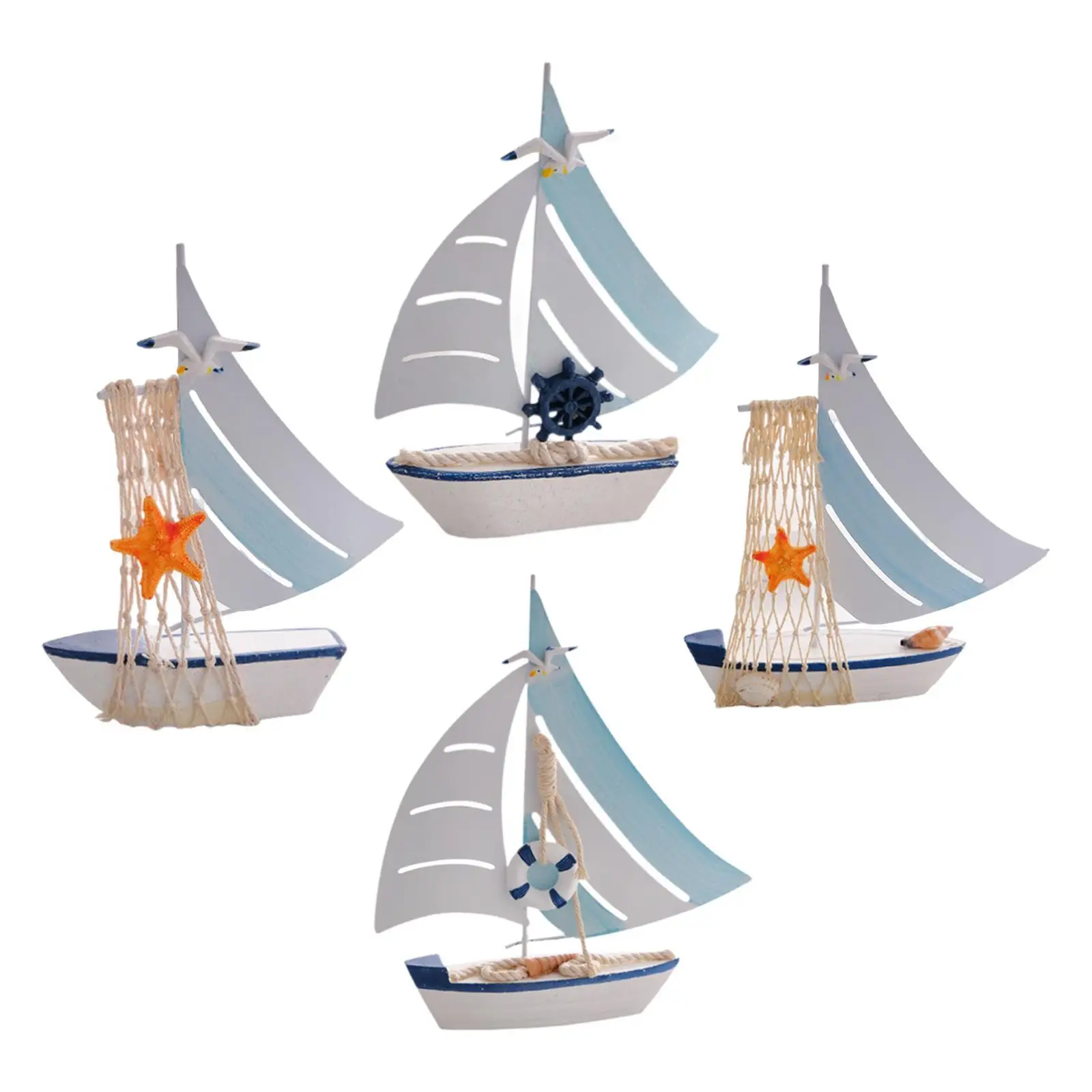 Sailboat Model Ornament Tabletop Decor Collectible Craft Miniature Sailing Boat Decor Nautical Theme for Living Room Cabinet