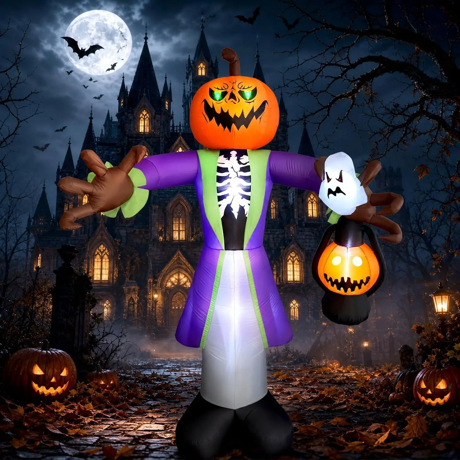 7.9FT Halloween Yard Inflatable Pumpkin Zombie with Lantern For Party