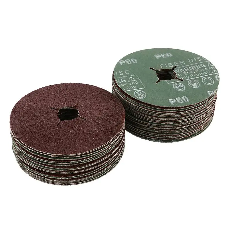 50PCs Fiber Sandpaper Abrasive Sanding Disc P24 P36 P40 P60 P80 P120 Cross Hole Red Steel Sandpaper Disc for Woodworking Mental