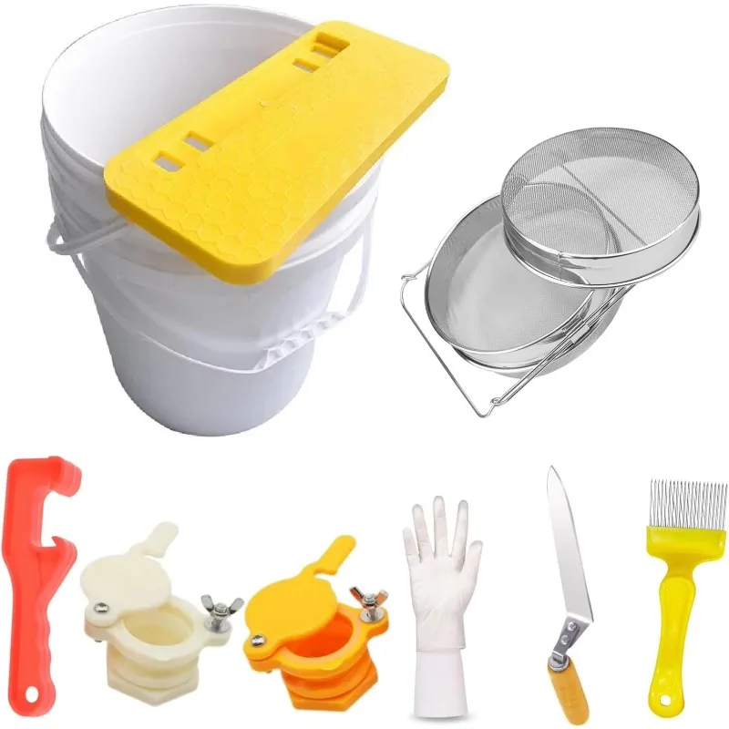 

5-Gallon (20L) New Honey Harvesting Kit Honey Extractor Equipment with Bucket Pail Uncapping Fork Double Sieves Honey Pail Kit