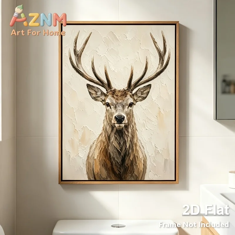 2D Flat Vintage Christmas Reindeer Animal Posters Unframed Minimalist Neutral Beige Rustic Poster for Living Room and Home Decor