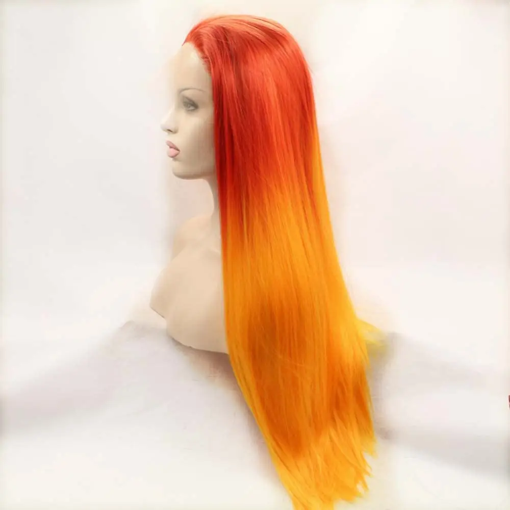Parrucca arancione Ombre lunga diritta Parrucche anteriori in pizzo sintetico per le donne Parrucche per capelli lunghi in fibra resistente al calore per feste cosplay quotidiane