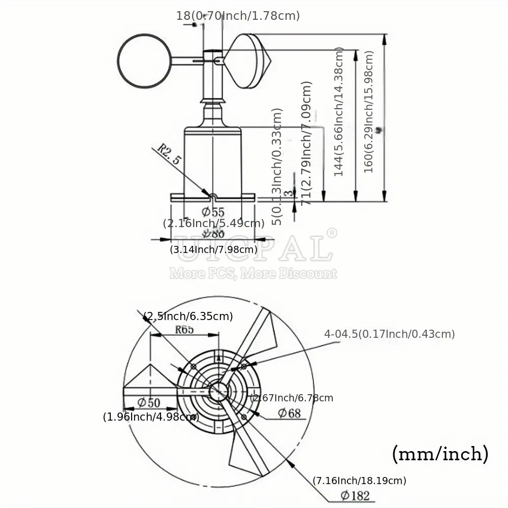 60 m/s stazione meteorologica Outdoor 3 Cup anemometro sensore fibra di carbonio velocità del vento uscita sensore di direzione del vento RS485