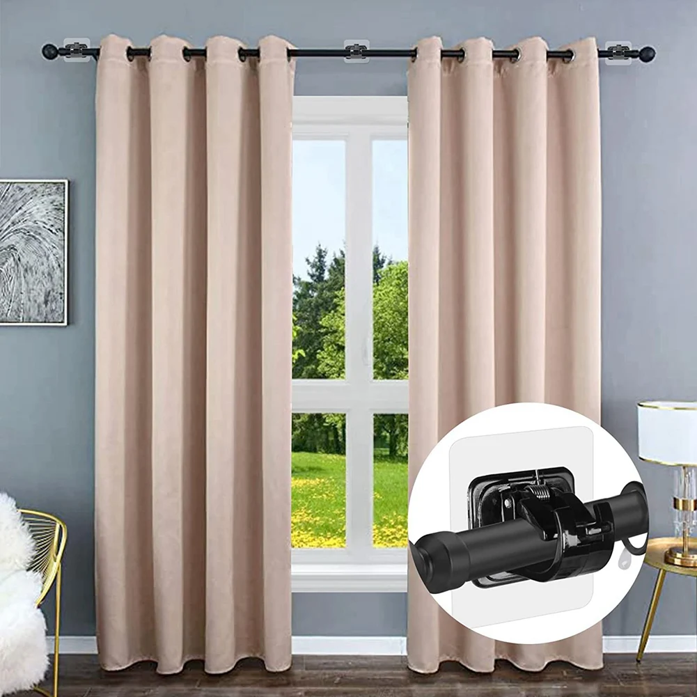 10PCS Self Adhesive Curtain Rod Holders No Drill Curtain Rods Brackets No Drilling Nail Free Adjustable Hooks -1