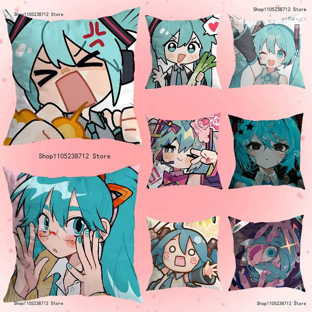

K-Kawaii Singer Miku-S Anime Pillow Case Anti-dustmite Pillowcase Invisible zipper silky short plush Sofa cushion cover