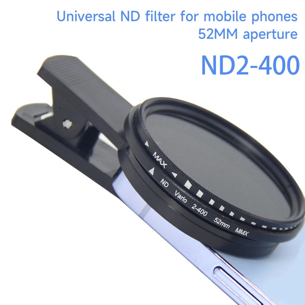 Variable ND Filter with Clip for Mobile Phone Adjustable ND2-400 52mm Solar Eclipse Camera Lens Neutral Density Filter