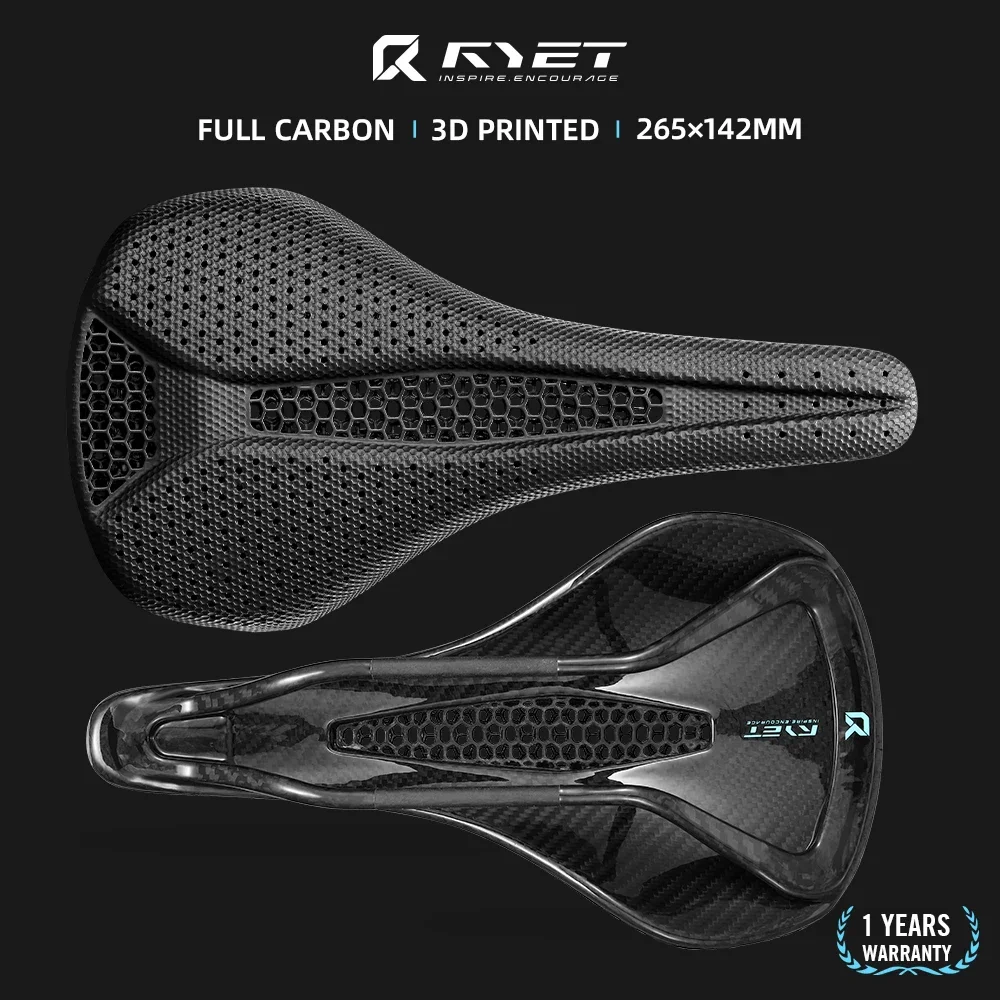 RYET Full Carbon 3D Printed Bike Saddle 265mm*142 Ultralight Bicycle Seat MTB Gravel Road Wide Seating 7*9mm Cycling Cushion