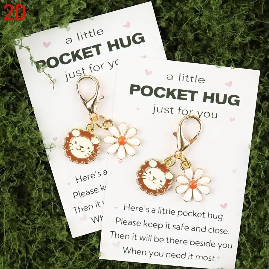 1/5/10/20/50/100pcs 2D s Little Lion Daisy Pocket Hug Greeting Card Keychain Set. Suitable for Backpacks/school Bags/car Keychai