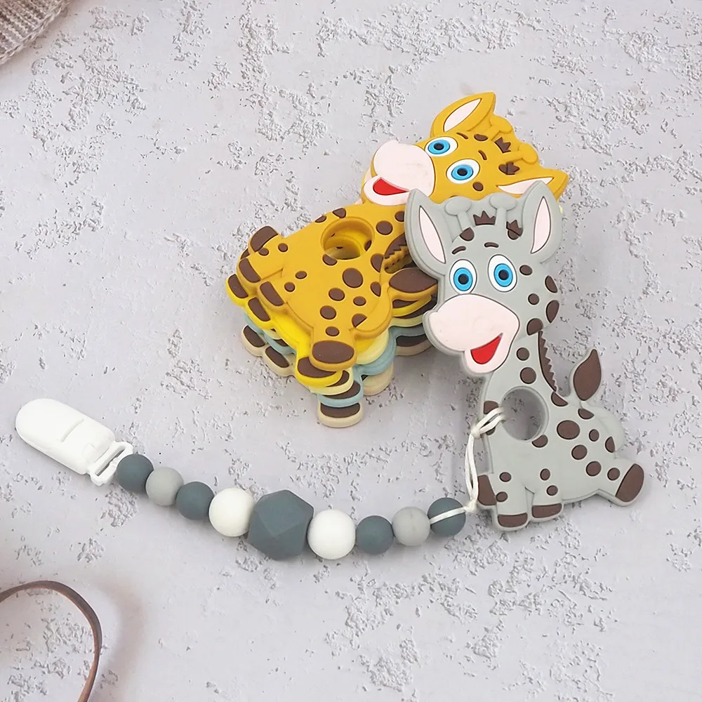 Chenkai 10pcs Giraffe Silicone Teethers BPA Free DIY Baby Chewing Pendant Nursing Sensory Teething Pacifier Dummy Jewelry Toys