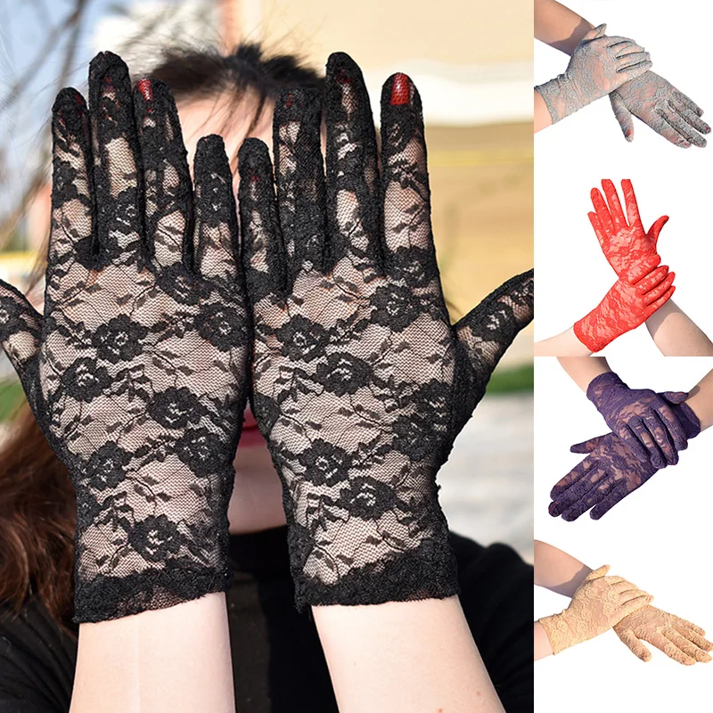 1Pair Sexy Lace Driving Gloves Women Summer Uv-proof Breathable Sunscreen Full Fingers Mitten Vintage Floral Wedding Party Glove