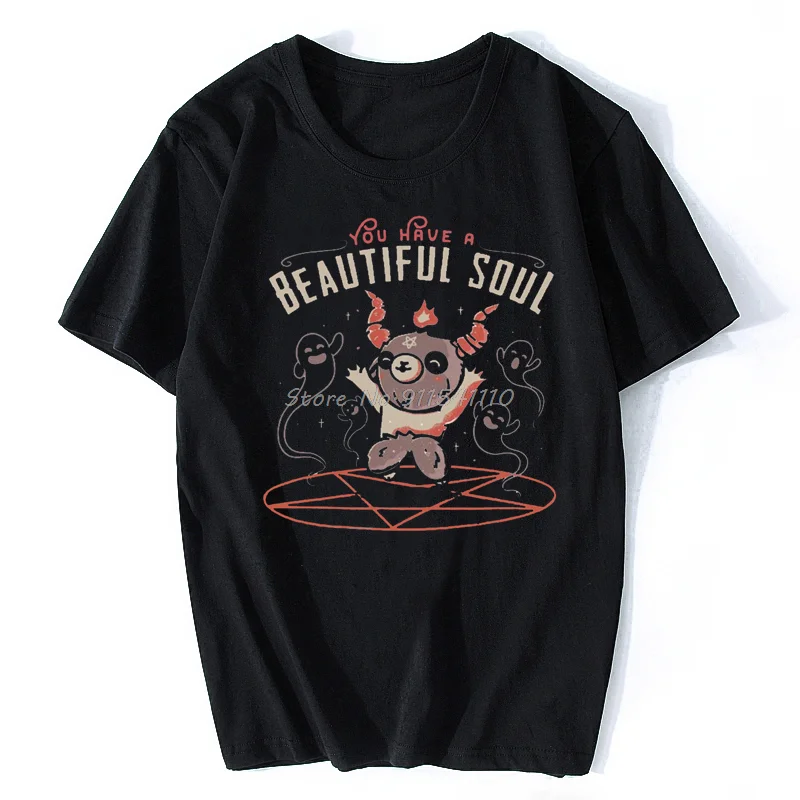 Kawaii Men Short Sleeve T-Shirt Cool Baphomet TShirt Satan Demon Ghost Occult Goat Graphic T Shirt Tees Harajuku Streetwear