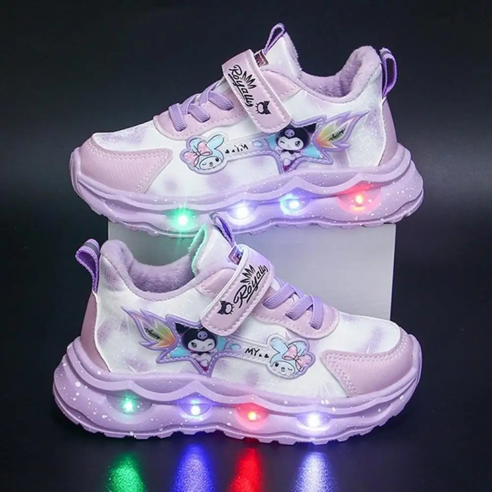 Kuromi My Melody Girls Led Light Sneakers Sanrio Kawaii Anime Cartoon Children Lightweight Casual Shoes Kids Outdoor Sports Shoe