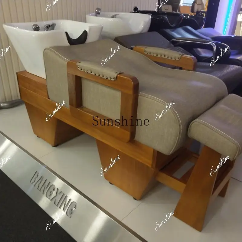 Hair salon shampoo bed full lying high-grade ceramic basin ear picking solid wood flushing bed  TF