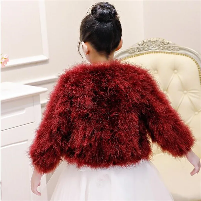 Neue 2025 Frauen Kinder Mädchen Winter Natürliche 100% Straußen Feder Türkei Pelzmantel Hochzeit blumenmädchen Jacke