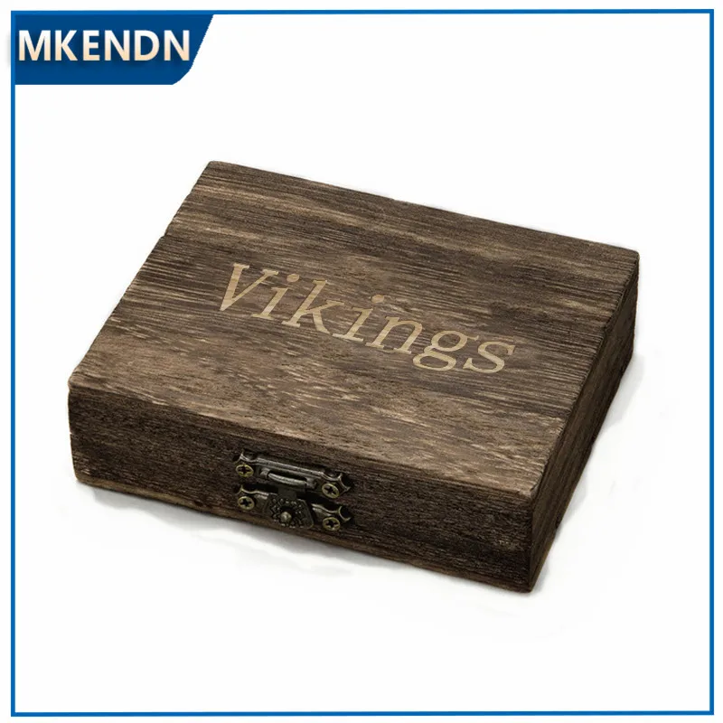 Viking Natural Wooden Boxes Retro PU Leather Bags Luxury Jewelry Packaging Handmade Vintage Storage Box Decorative Organizer