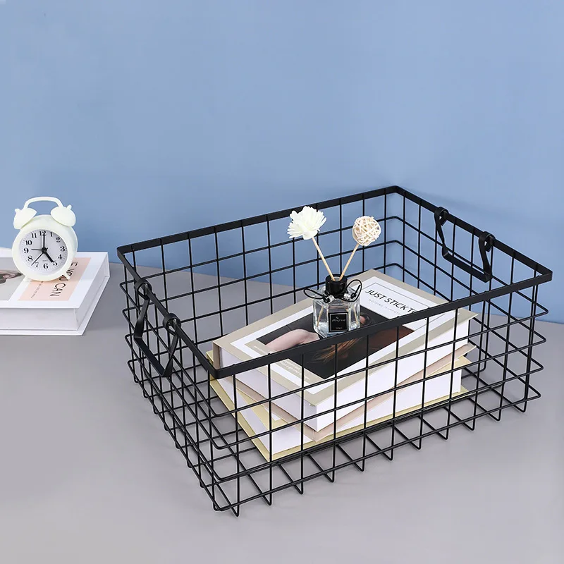 1 PC Black Iron Storage Basket Storage Basket Multifunctional Wire Mesh Desktop Storage Organizer for Home Wicker Supplies