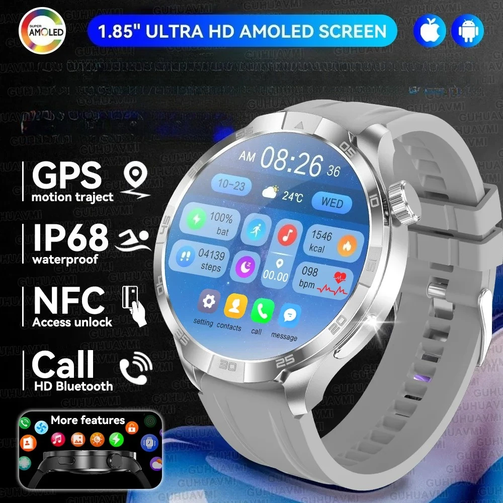 

Умные часы XIAOMI 2026 для мужчин, 1.85-дюймовый HD AMOLED экран, GPS-трекинг, измерение пульса, компас, NFC, Bluetooth-звонки, IP68