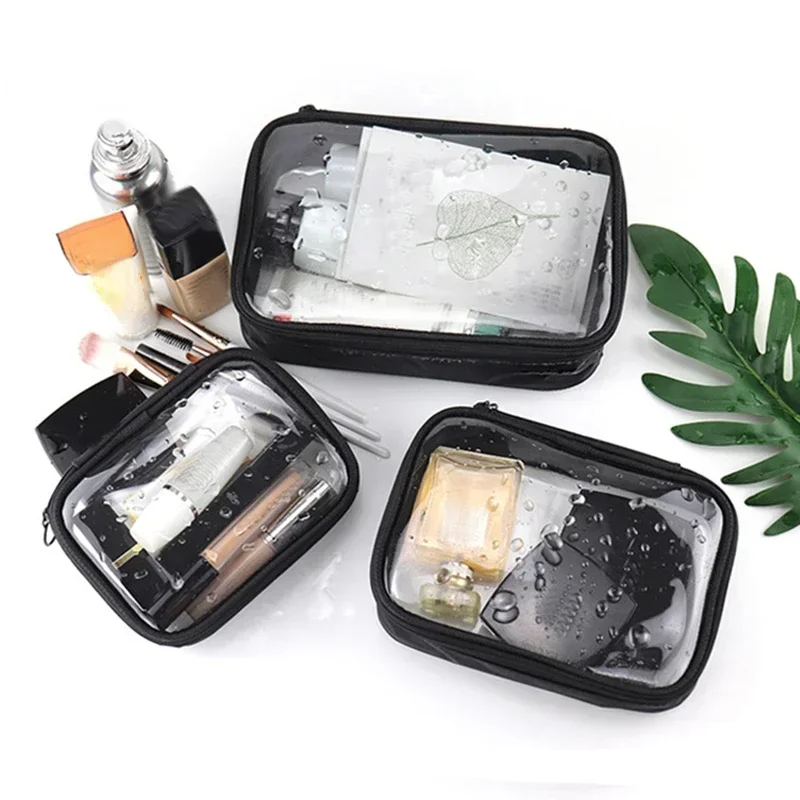 Black Transparent Cosmetic Bag Women Men Necessary Travel Organizer Makeup Bags Fashion Small Large Toiletry Bags Makeup Pouch