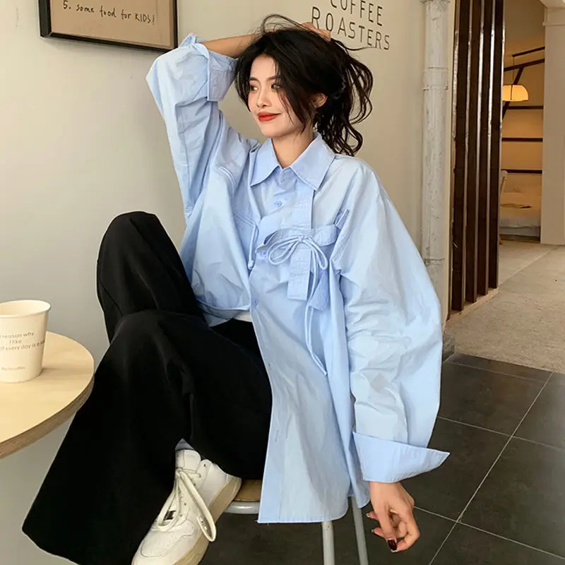 Deeptown White Shirts for Women Elegant and Youth Woman Blouses Korean Fashion Oversized Pink Top Long Sleeve Chic Harajuku Cute