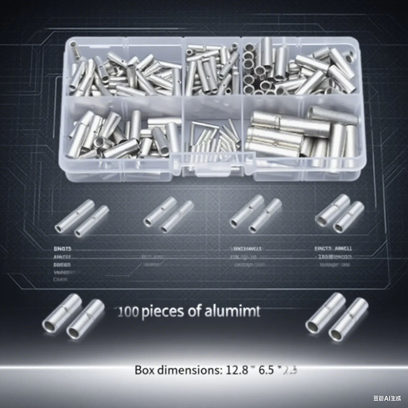

200 Non-insulated Butt Wire Connector Sleeves, Cable Terminals, Aluminum Tube Terminals, 6 Sizes AWG8-AWG24