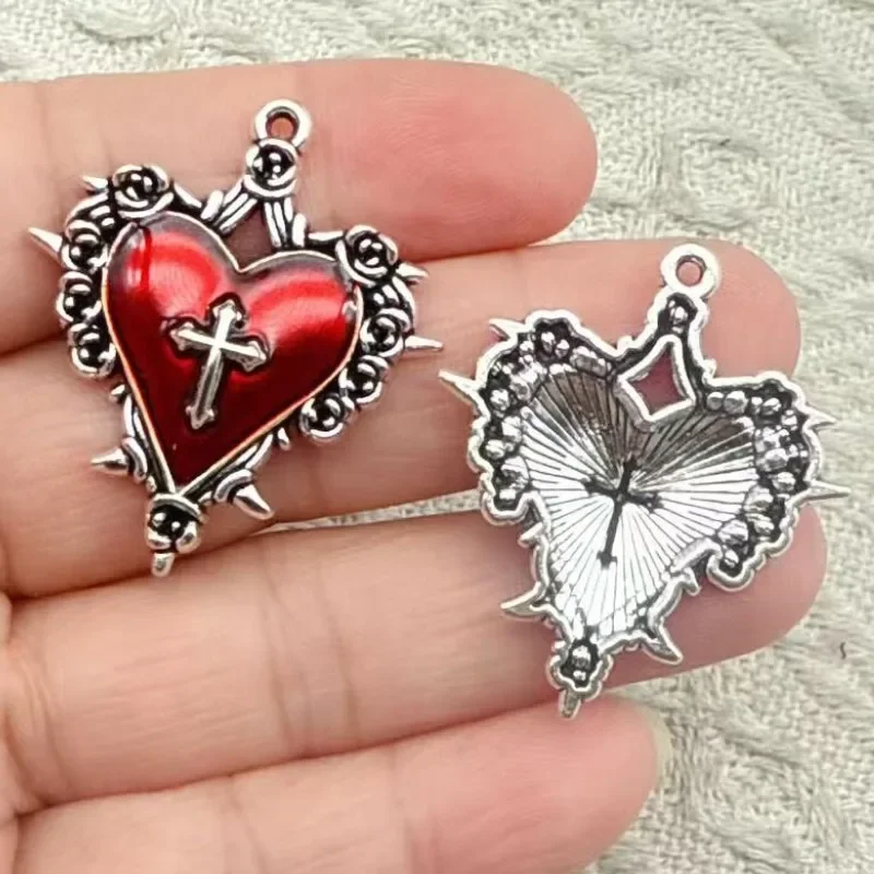 10Pcs Gothic Retro Dark Alloy Pendants, Personalized Thorn Rose Cross Design, Keychain Making Accessories