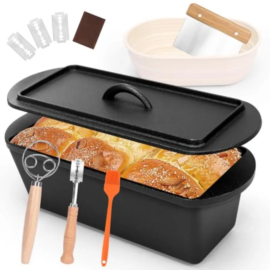 

14×5.5 Bread Loaf Pan Oval Cast Iron Bread Pan With Lid Sourdough Artisan Bread Baking Pan Pre-Seasoned With Sourdough Starter